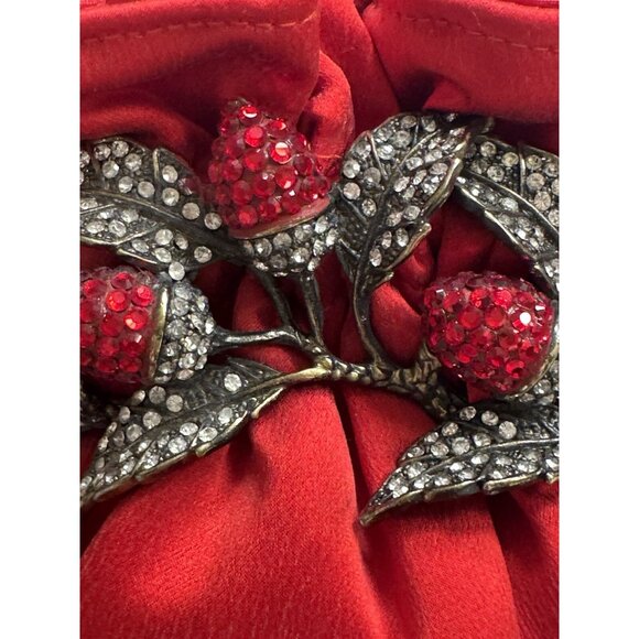 Vintage LETTY Red Evening Purse with Rhinestone Floral Embellishment NWT - Picture 8 of 12